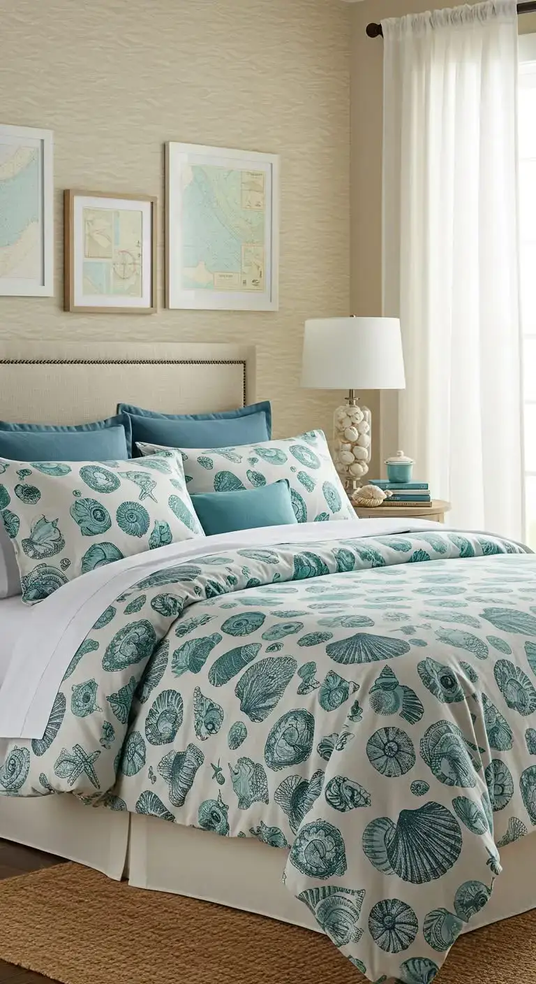 21 Coastal Bedroom Ideas for a Light & Breezy Look 7 5. Sea-Inspired Bedding