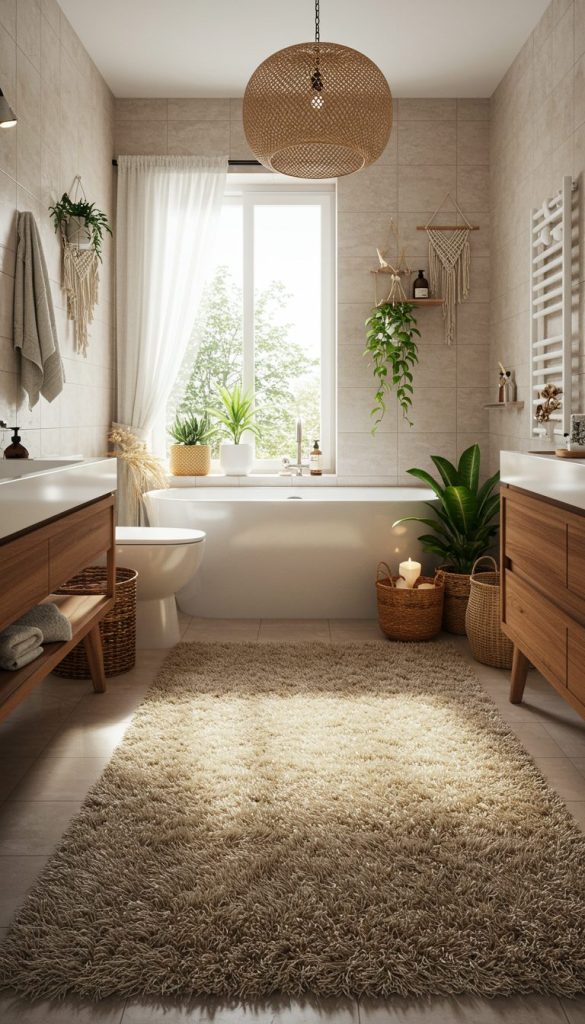 17+ Stunning Boho Bathroom Rug Ideas for a Cozy, Chic Look 5 Shaggy Boho Rugs