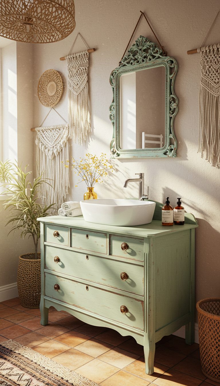 14 Boho Bathroom Sink Ideas for a Stylish Space 7 Vintage Dresser Turned Sink Vanity