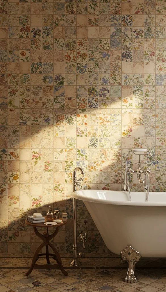 9 Stunning Bathroom Tile Ideas for a Stylish Makeover 5 5. Vintage Floral Tiles