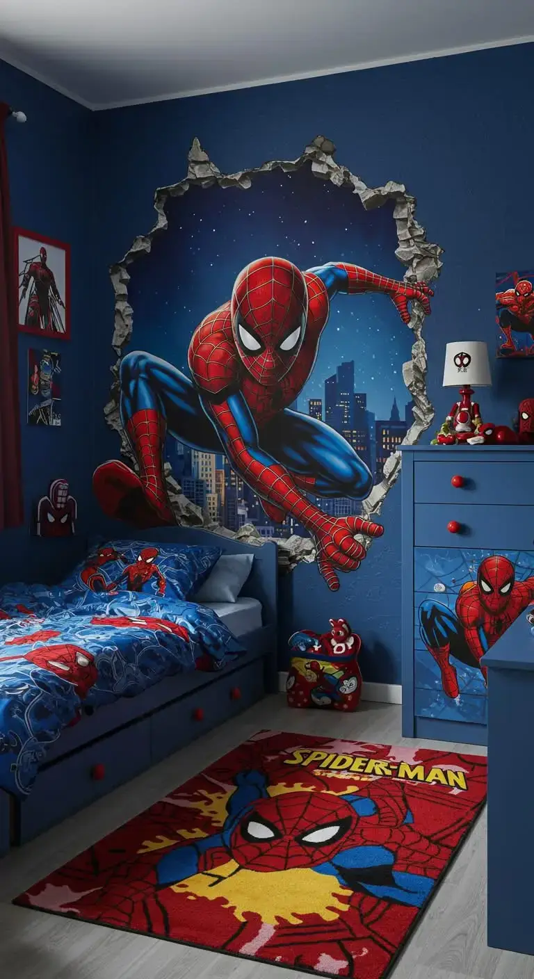 23 Spider Man Bedroom Ideas That Feel Bold and Playful 8 6. 3D Spider-Man Decor