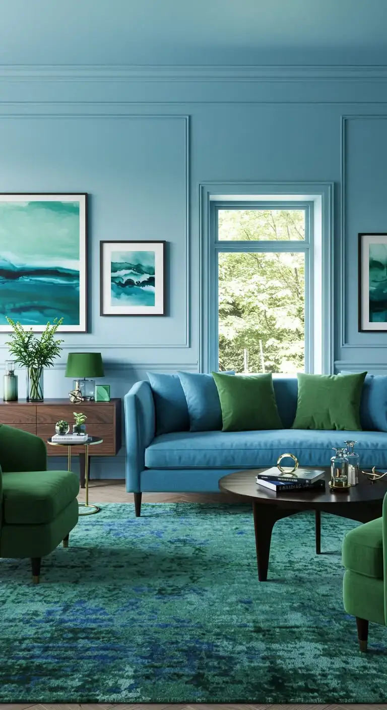 Blue Living Room Ideas for a Modern, Timeless Space 9 6. Blue and Green Living Room Combo