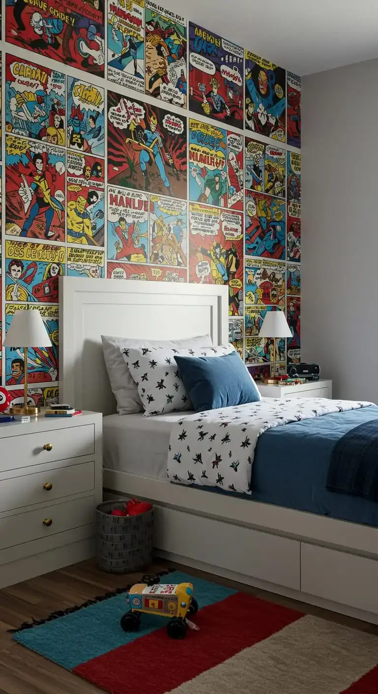 15 Cool Marvel Bedroom Ideas for Boys’ Spaces 8 6. Comic Book Accent Wall