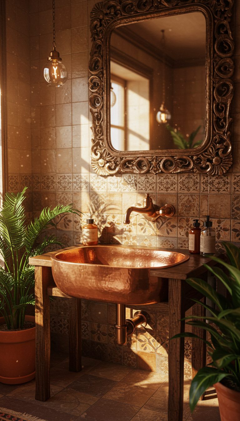 14 Boho Bathroom Sink Ideas for a Stylish Space 8 Copper Sink for a Warm, Cozy Look