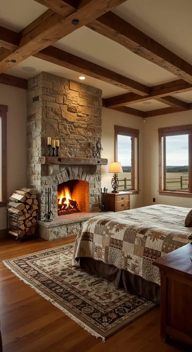 25 Stylish Western Ranch Bedroom Ideas for Any Home 8 6. Cozy Fireplace