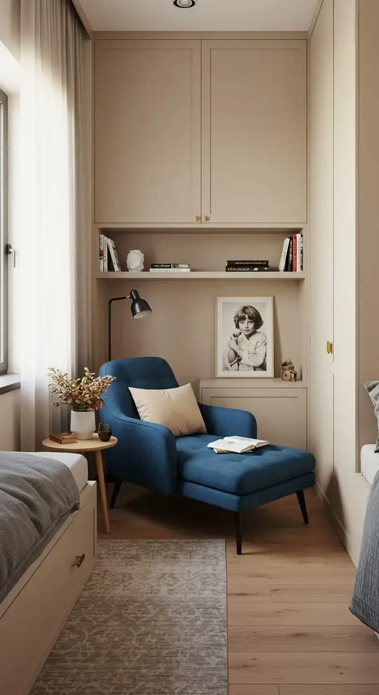 19 Small Shared Bedroom Ideas That Feel Calm and Organized 8 6. Create a Cozy Seating Area