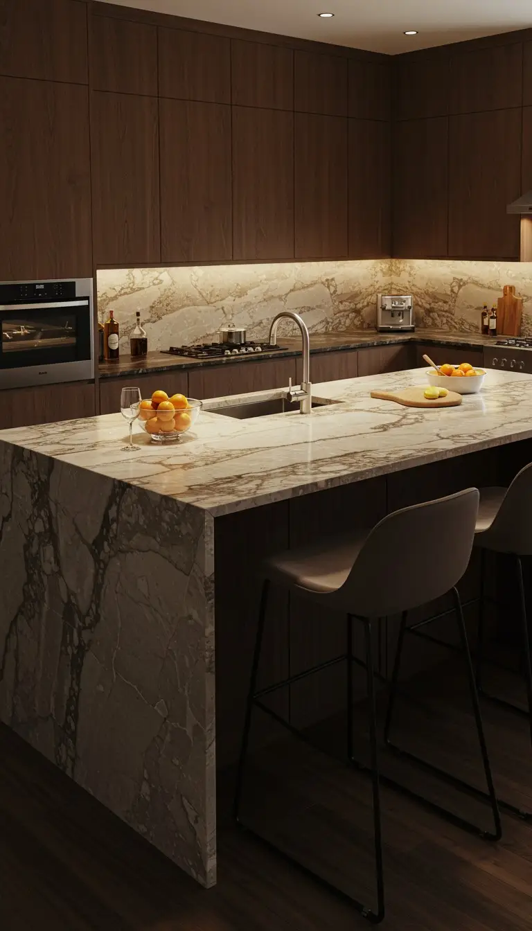 15 Smart U Shape Kitchen Island Ideas You’ll Love 8 6. Marble Countertops on a U-Shape Island