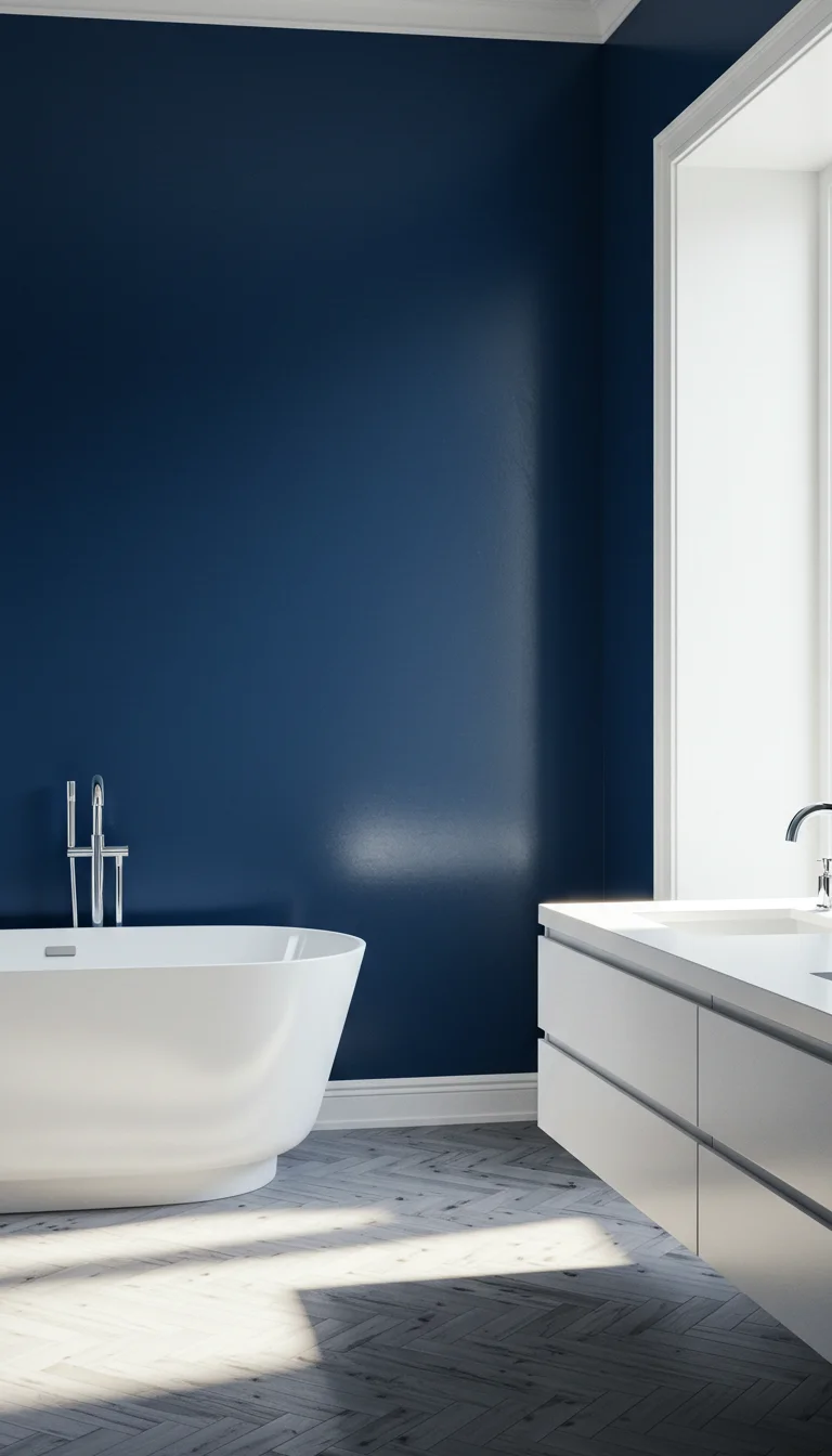 23 Top Bathroom Paint Colors to Refresh Any Space 8 6. Navy Blue for a Bold, Elegant Statement