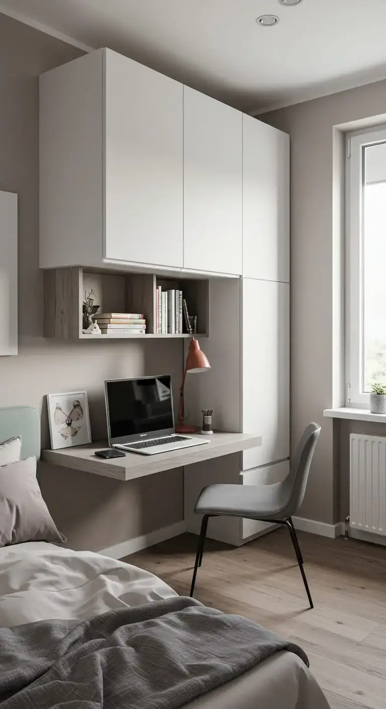 17 Small Bedroom Storage Ideas That Are Simple and Stylish 8 6. Opt for a Wall-Mounted Desk