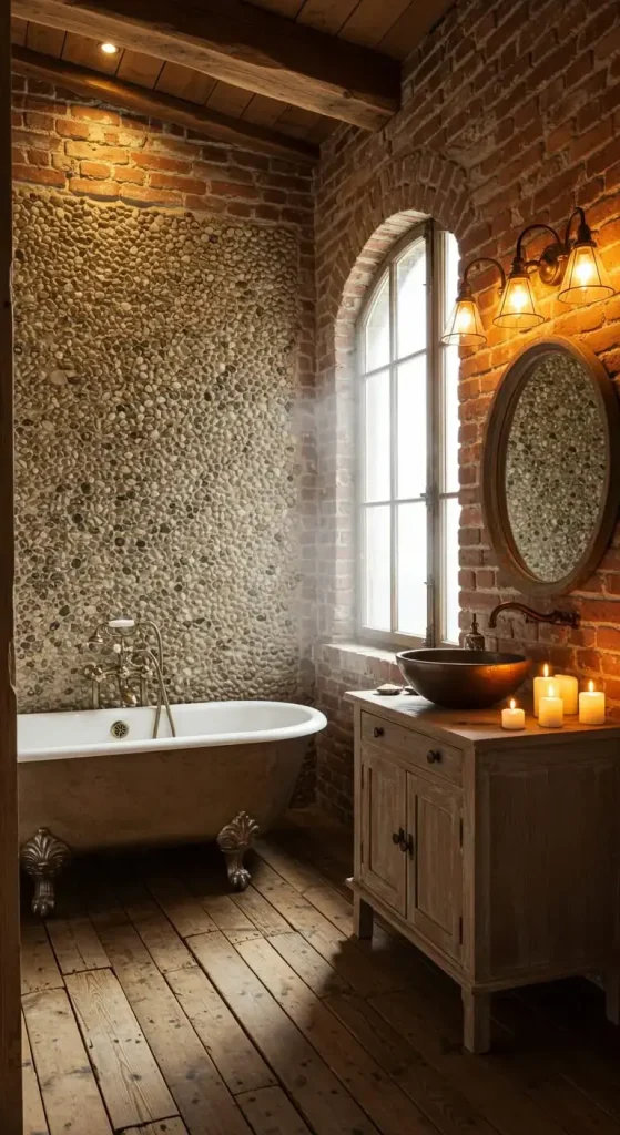 15 Simple & Stunning Rustic Bathroom Backsplash Ideas 6 6. Pebble Mosaic Backsplash
