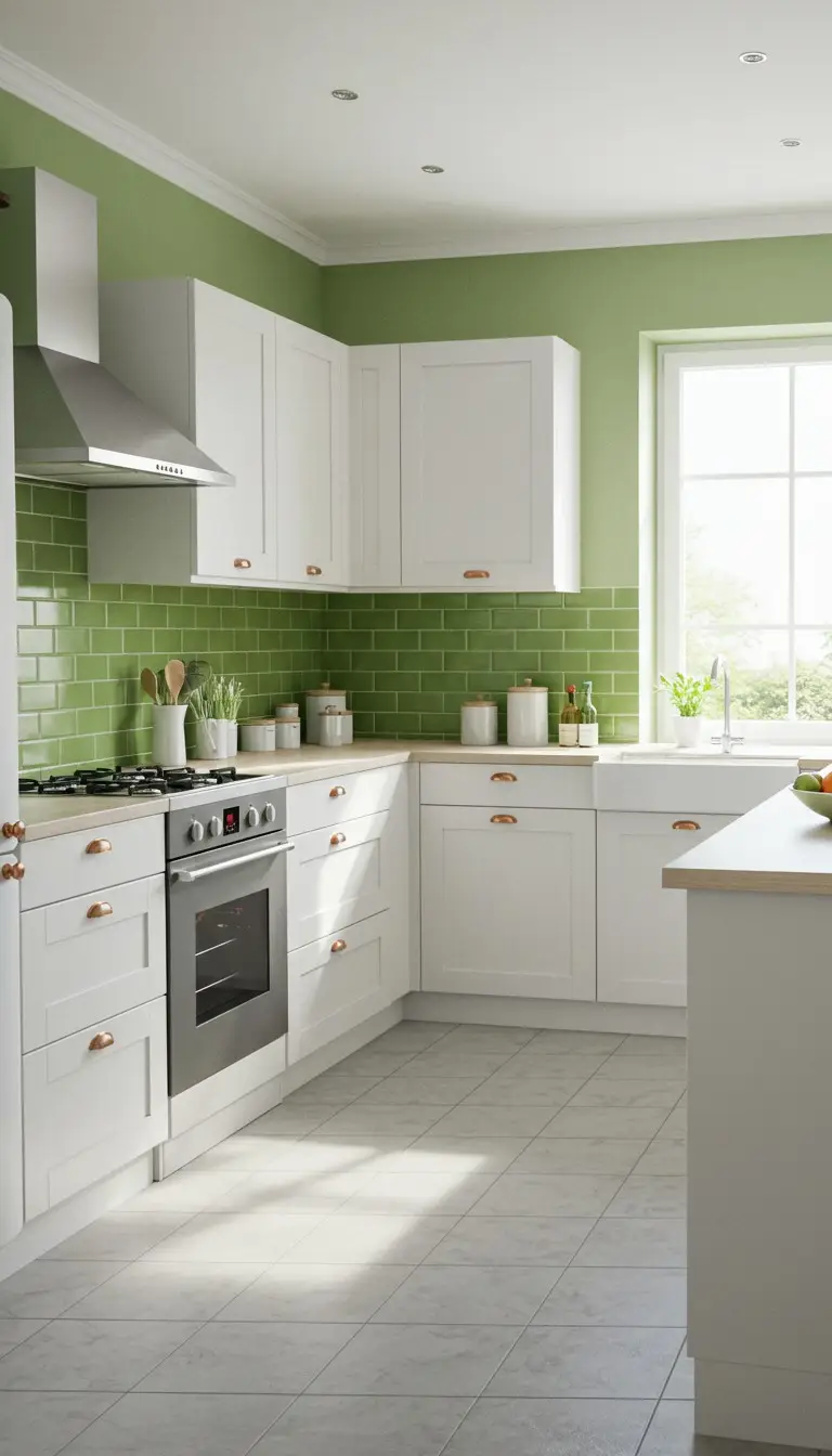 21 Creative Kitchen Color Schemes for Every Style 8 6. Refreshing Green and White
