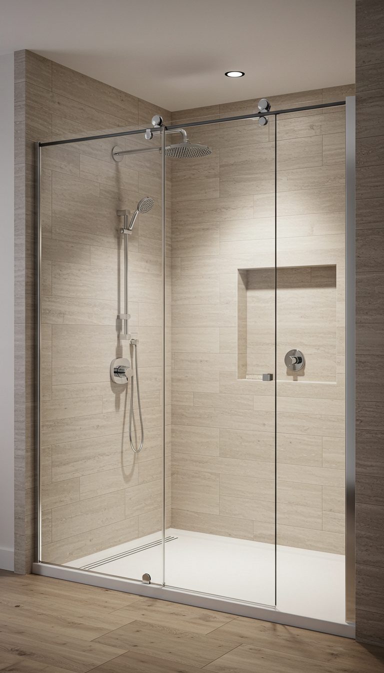 11 No Door Shower Ideas for a Modern Bathroom Look 8 Sliding Glass Panels