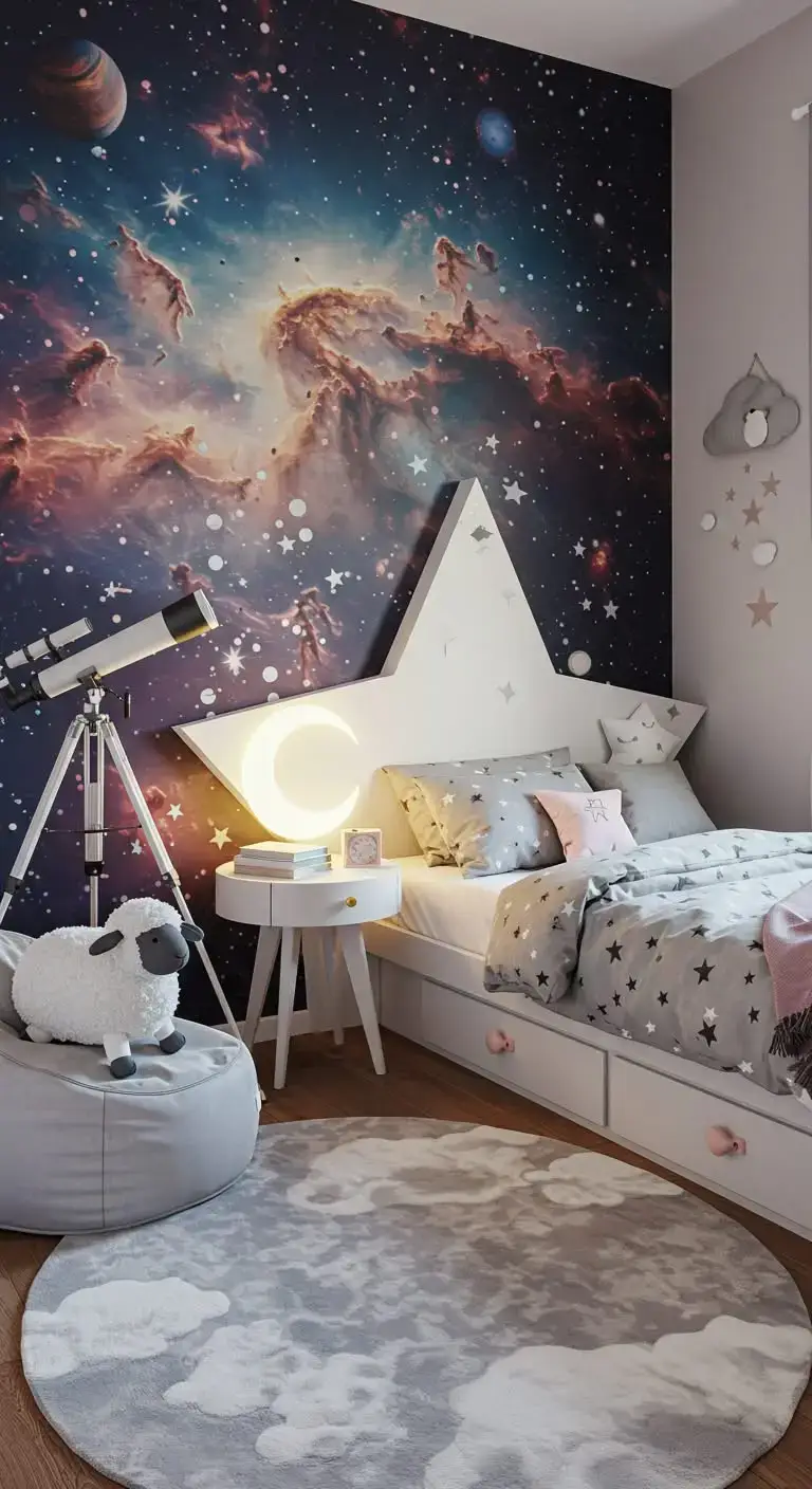 21 Simple Bedroom Decor Ideas on a Budget 8 6. Space-Themed Girl Bedroom