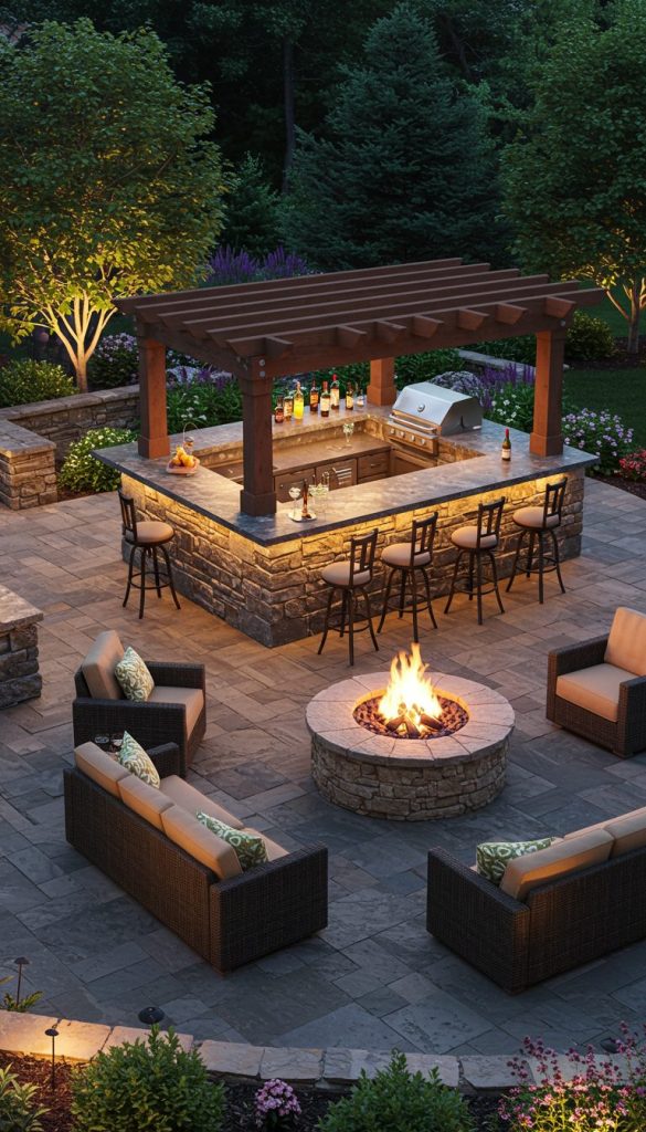 Stone Bar with Fire Pit