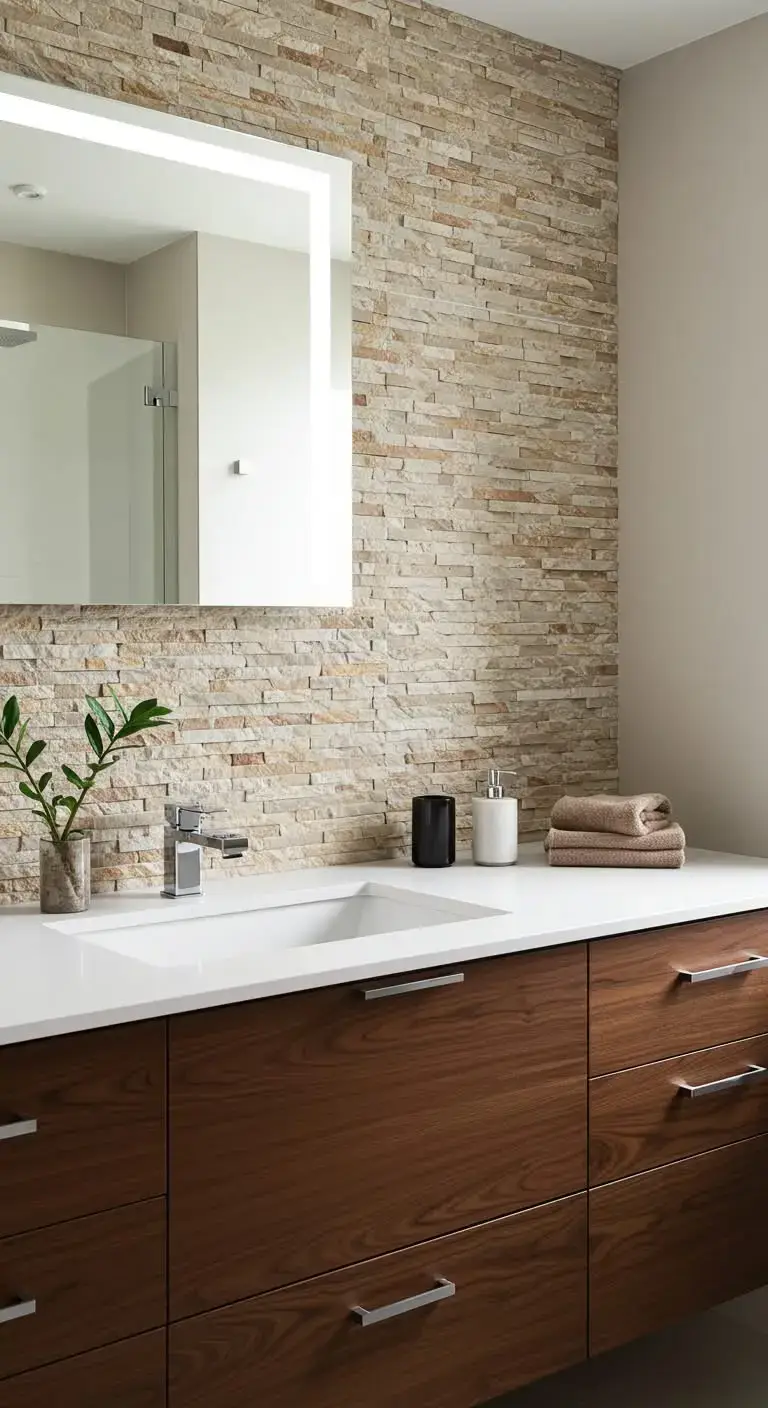 13 Bathroom Backsplash Ideas Vanities Tile You’ll Love 8 6. Textured Stone Tile Backsplash