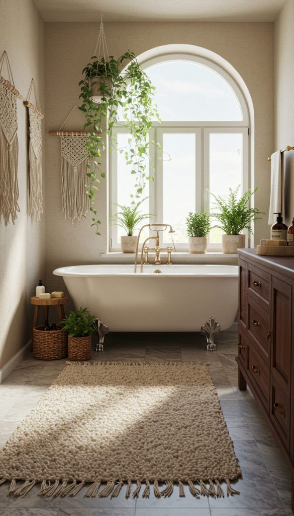 17+ Stunning Boho Bathroom Rug Ideas for a Cozy, Chic Look 6 Woven Cotton Rugs