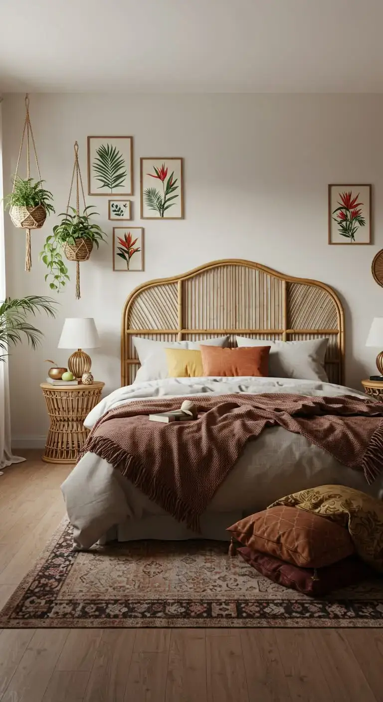 23 Boho Bedroom Headboard Ideas That Feel Warm & Stylish 9 7. Bamboo Headboard for a Tropical Feel