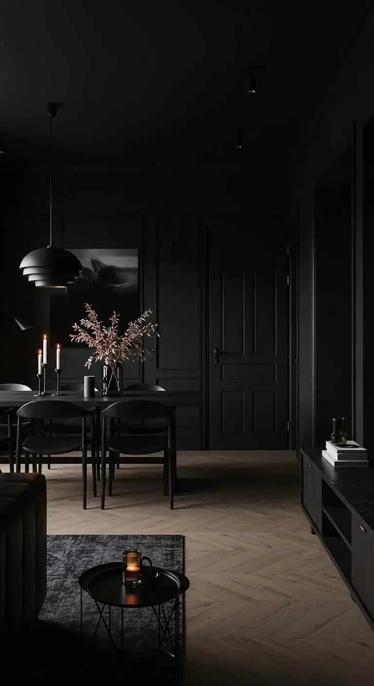 Black Living Room Ideas to Transform Your Space 10 7. Black and Wood for a Warm Look