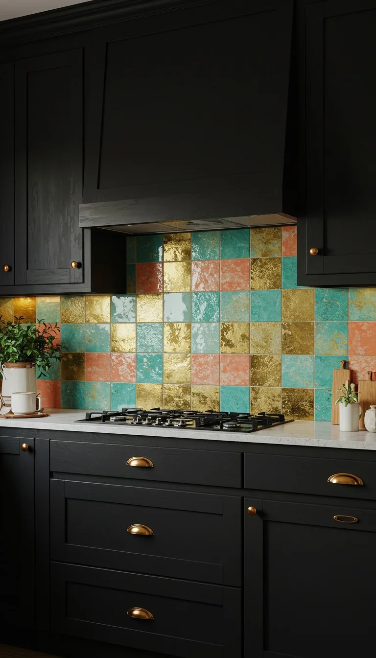 17 Stunning Backsplash Ideas for Dark Cabinet Kitchens 9 7. Bold, Colorful Backsplashes