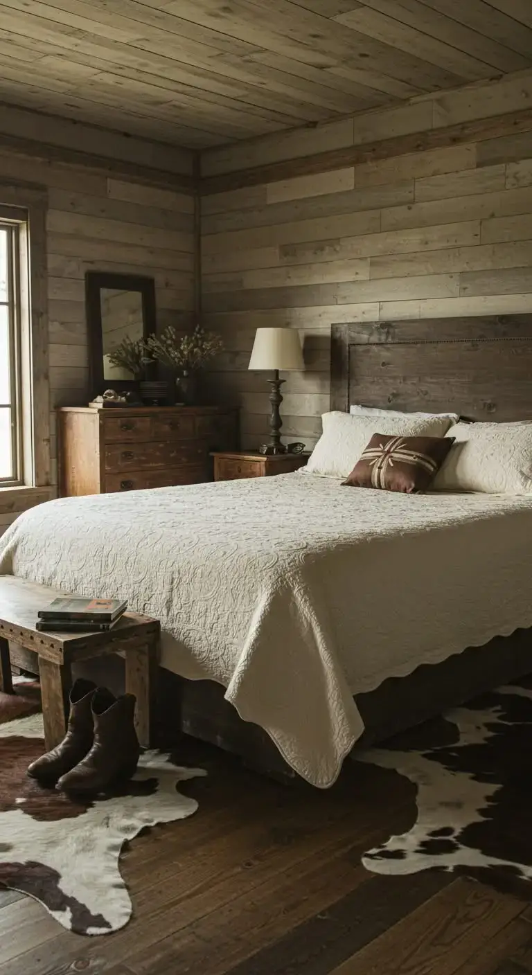 25 Stylish Western Ranch Bedroom Ideas for Any Home 9 7. Cowhide Rugs
