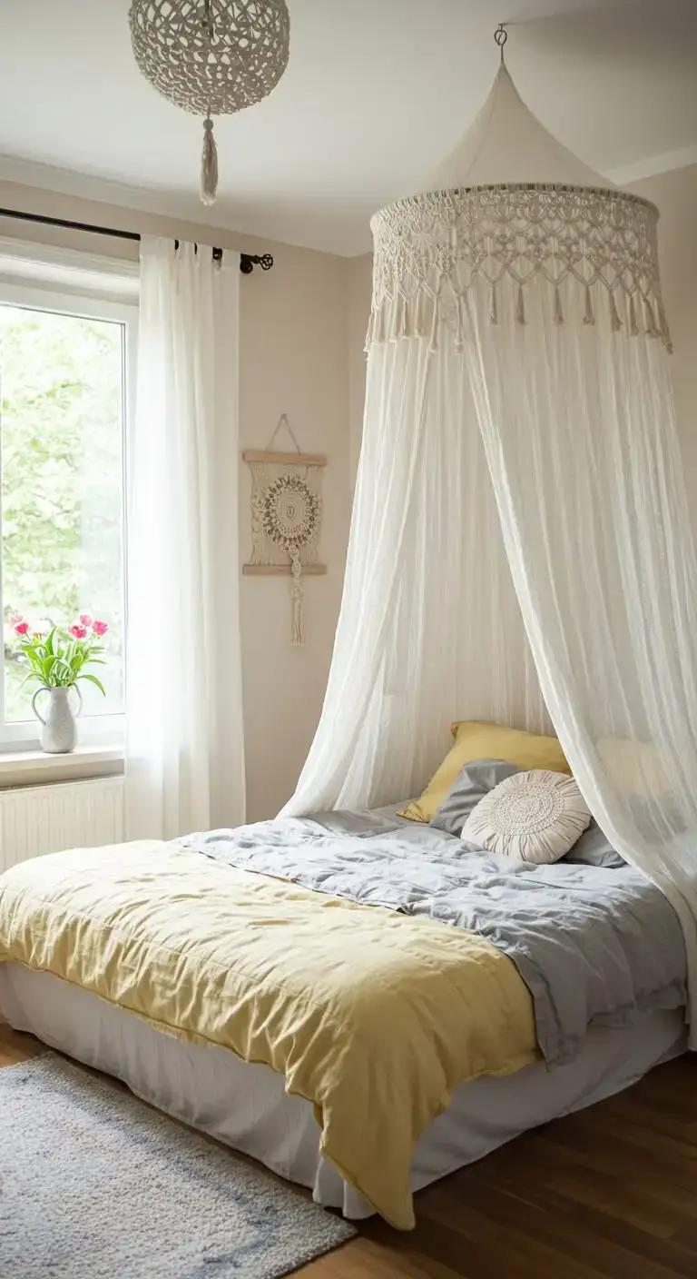 23 Fresh Summer Bedroom Ideas for a Light, Airy Feel 9 7. DIY Canopy for a Dreamy Feel