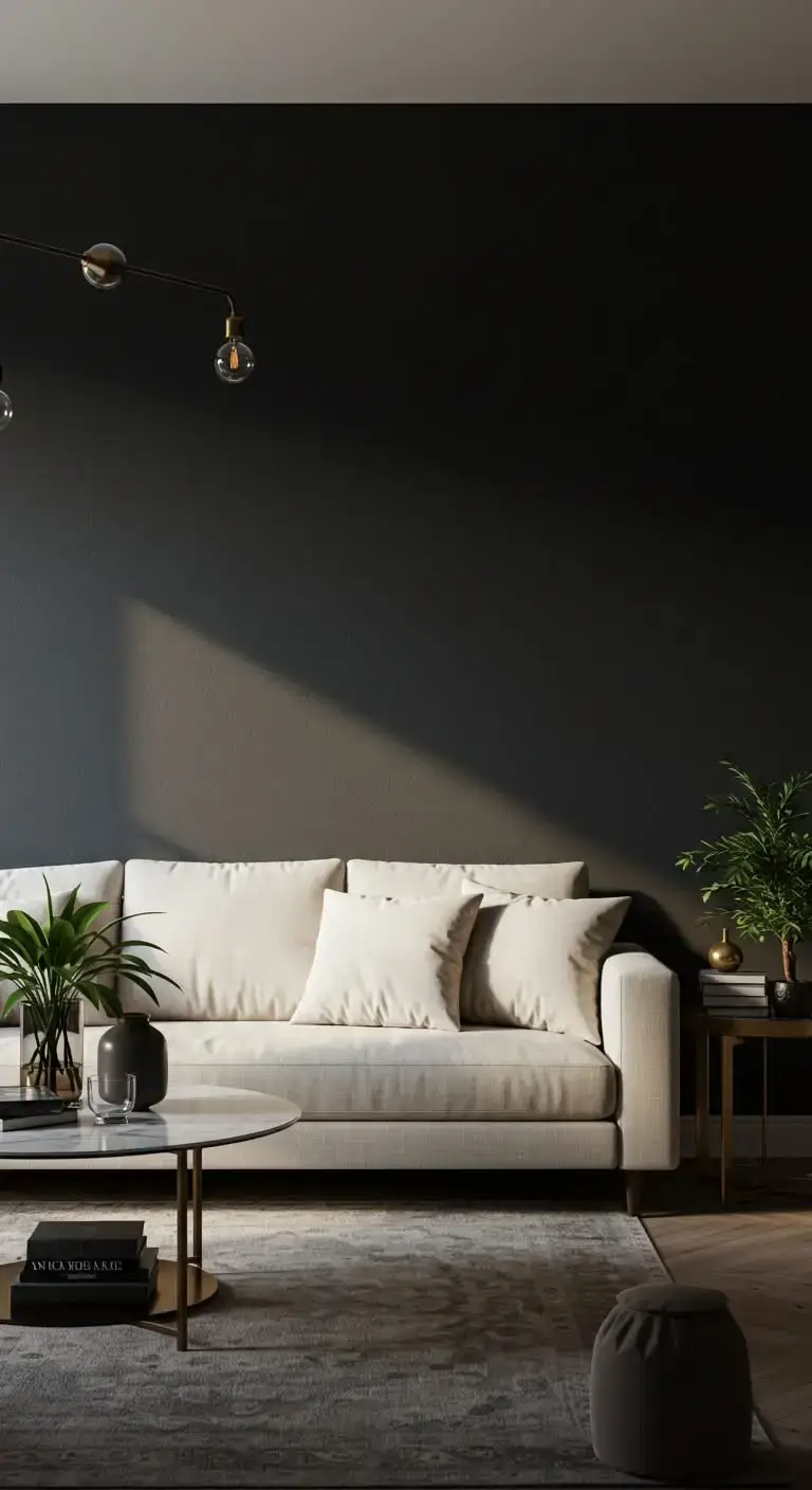 27 Accent Wall Ideas to Transform Your Living Room 9 7. Dark and Moody Wall