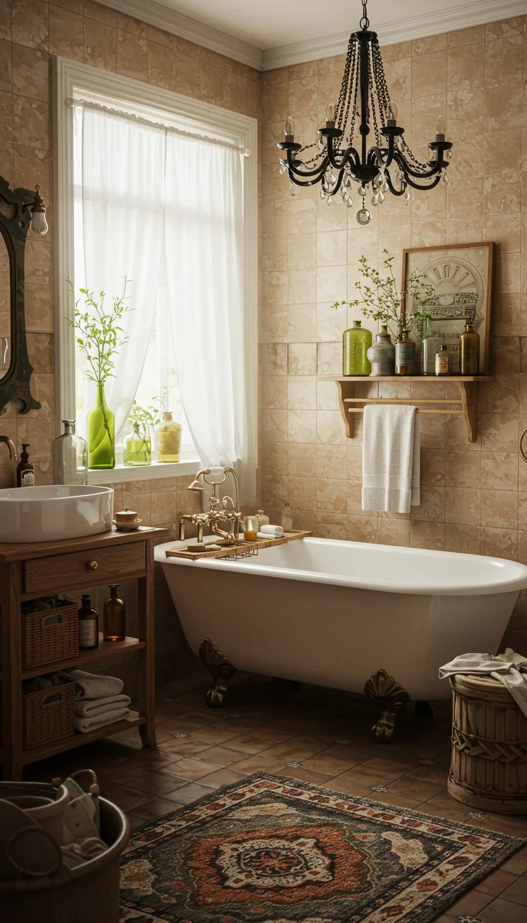 15 Easy Boho Bathroom Ideas to Refresh Your Space 9 7. Embrace Vintage and Upcycled Pieces