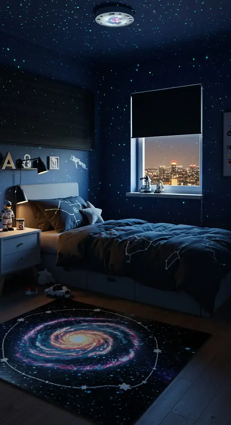 25 Space Themed Bedroom Ideas For Boy Toddlers You’ll Love 9 7. Galaxy-Themed Rug