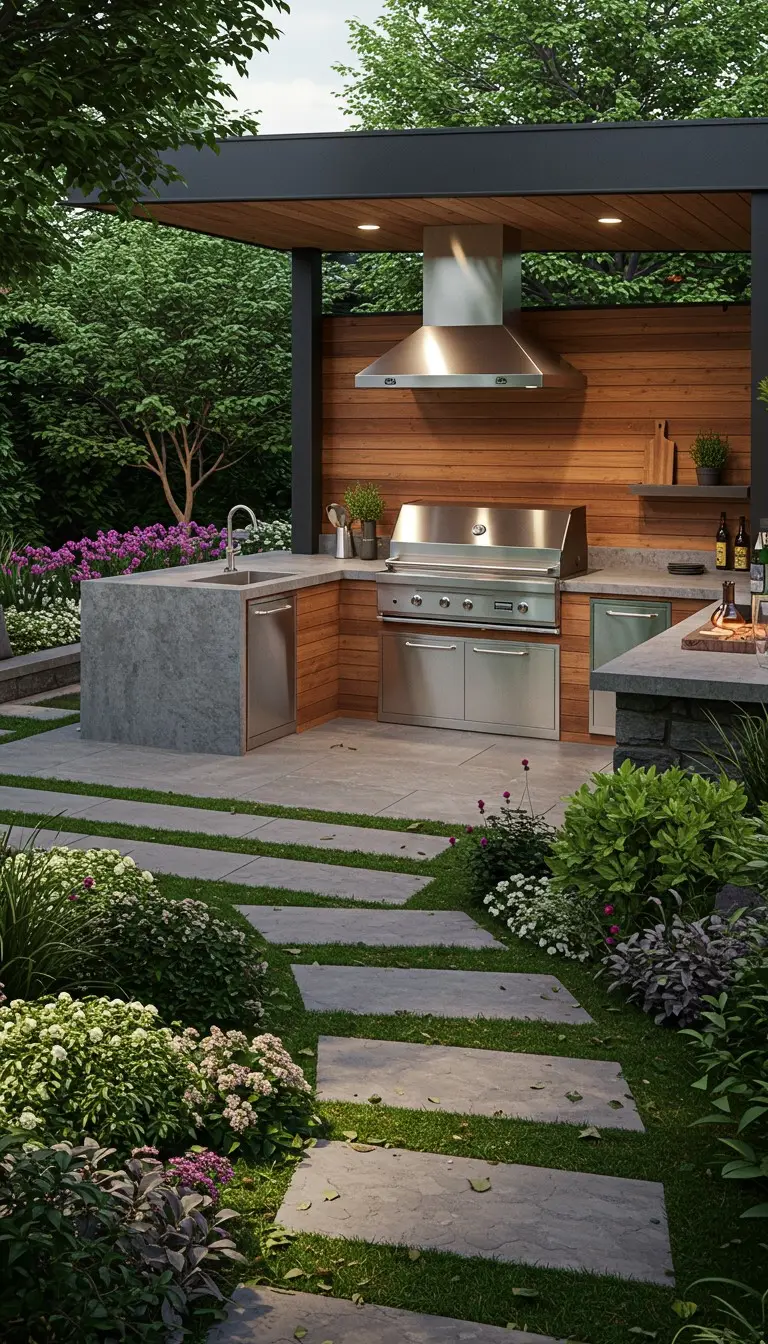 13 Modern Outdoor Kitchen Ideas for Every Backyard 9 7. Greenery and Landscaping