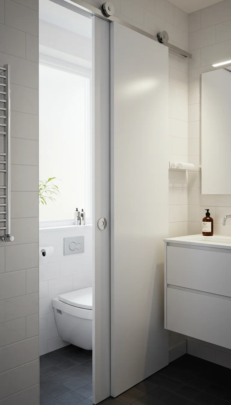 11 Bright & Cozy Small Bathroom Ideas for Any Home 9 7. Install a Pocket Door