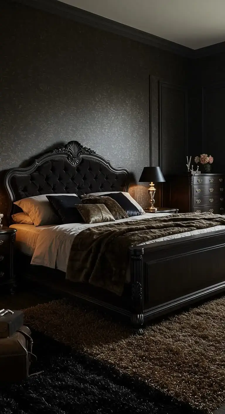 19 Stylish Black and Brown Bedroom Ideas for Any Home 10 7. Layered Textures for Depth