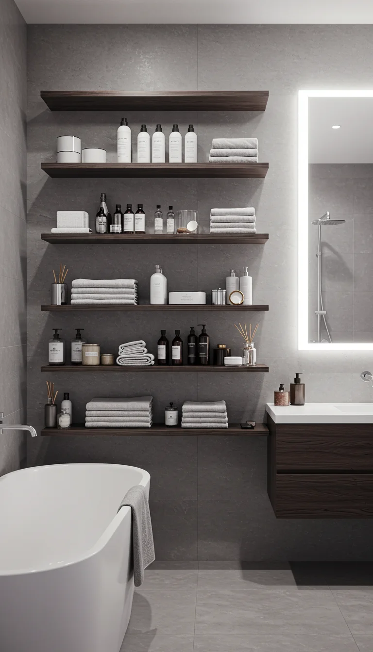 17 Bright & Breezy Bathroom Decoration Ideas 9 7. Maximize Storage with Floating Shelves