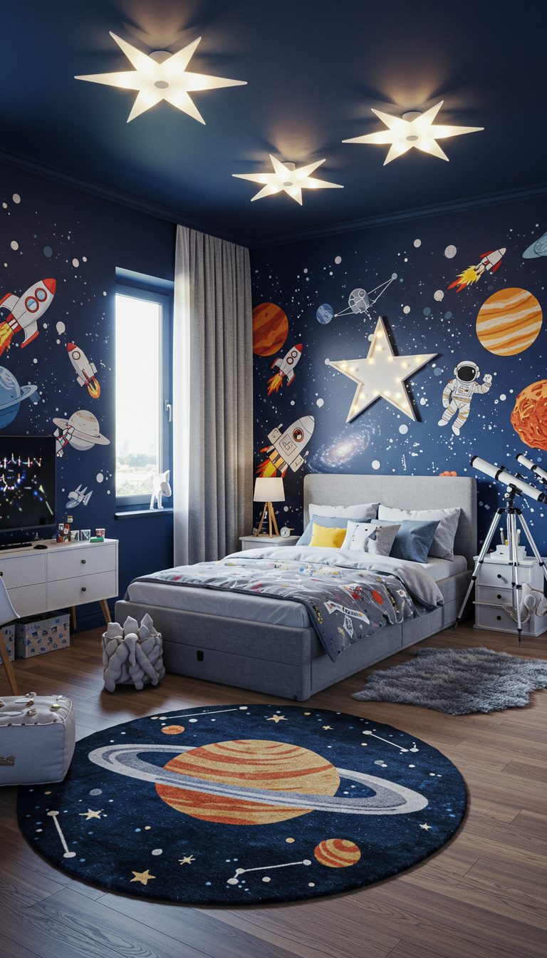 12 Space Themed Girl Bedroom Designs She’ll Adore 9 Moon and Star Light Fixtures