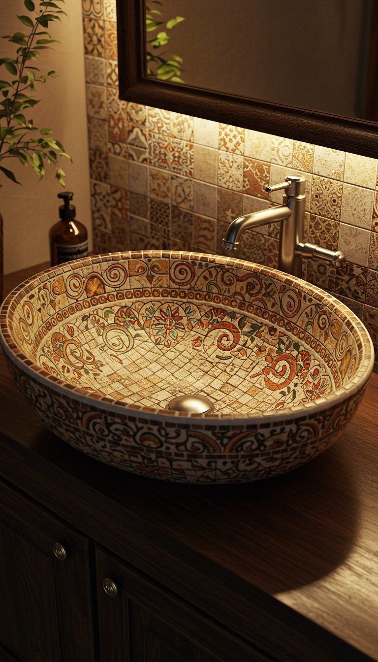 14 Boho Bathroom Sink Ideas for a Stylish Space 9 Mosaic Tile Sink with Boho Patterns