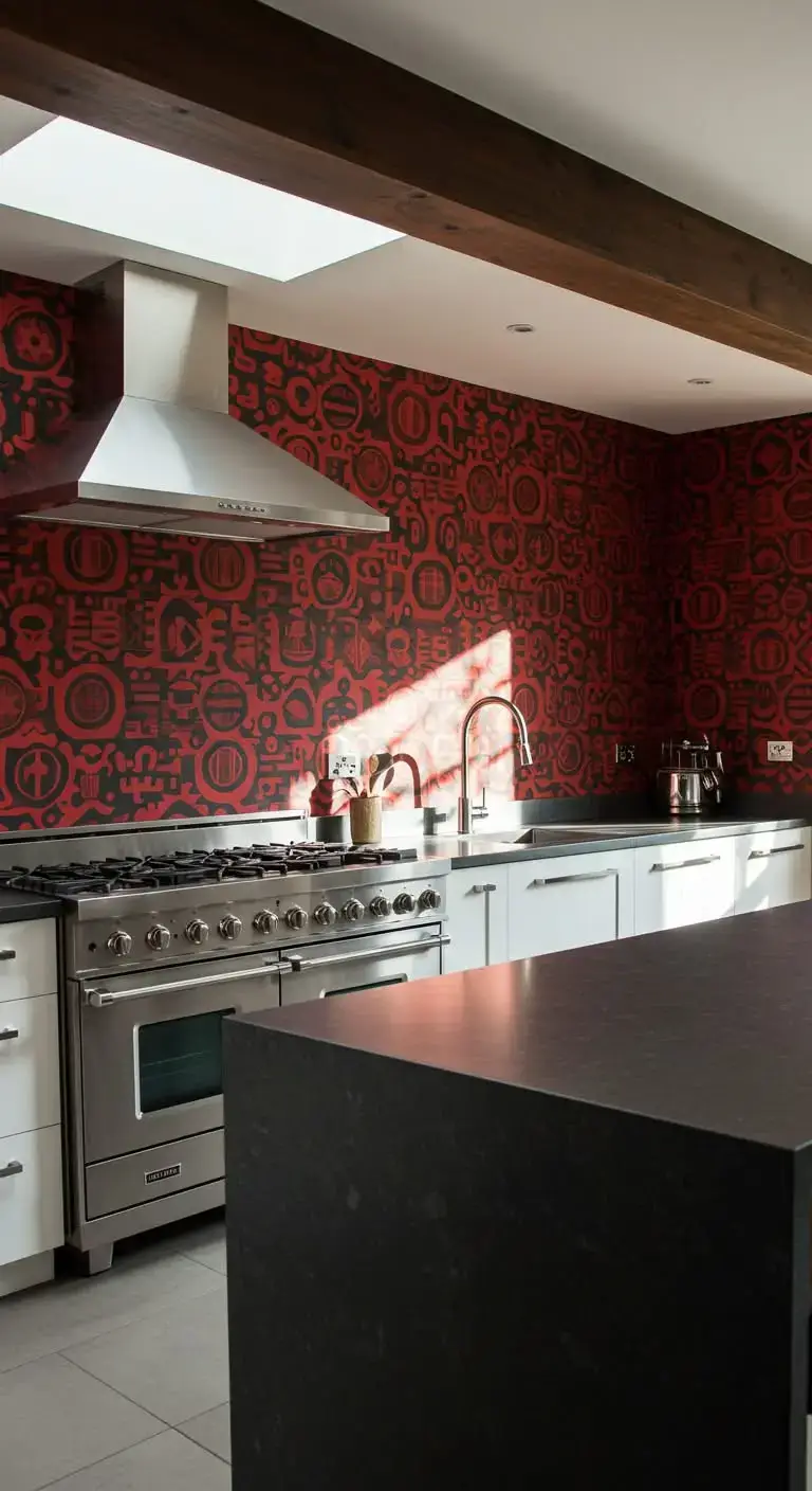 15 Modern Kitchen Accent Wall Ideas for a Sleek Look 10 7. Patterned Wallpaper