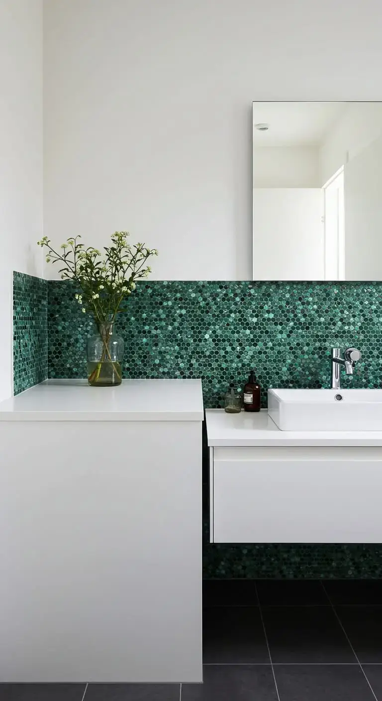 15 Half Wall Bathroom Backsplash Ideas for a Chic Look 10 7. Penny Tile Half Wall Backsplash