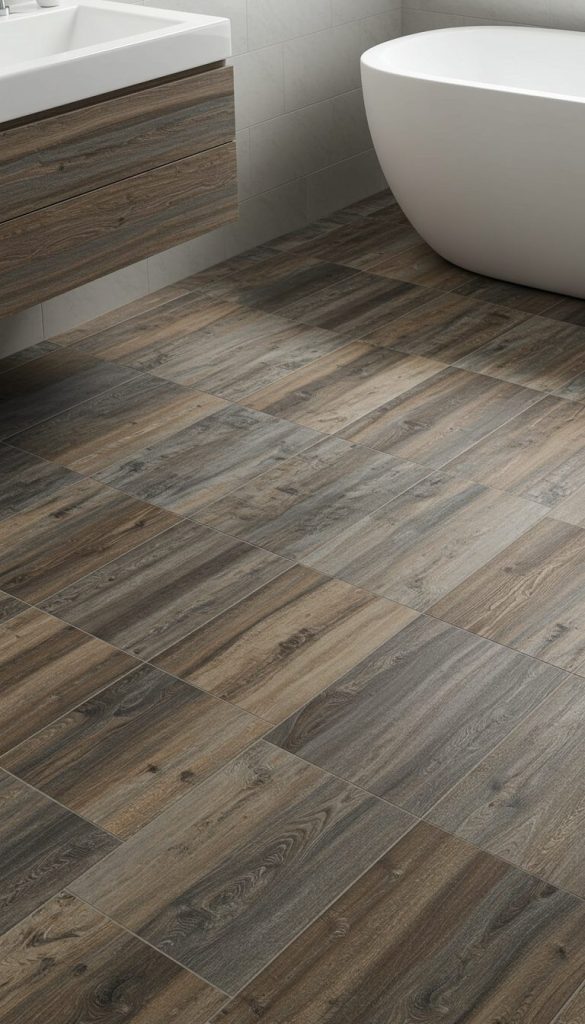 13+ Stunning Bathroom Floor Ideas to Transform Your Space 7 Rustic Wood-Look Tiles