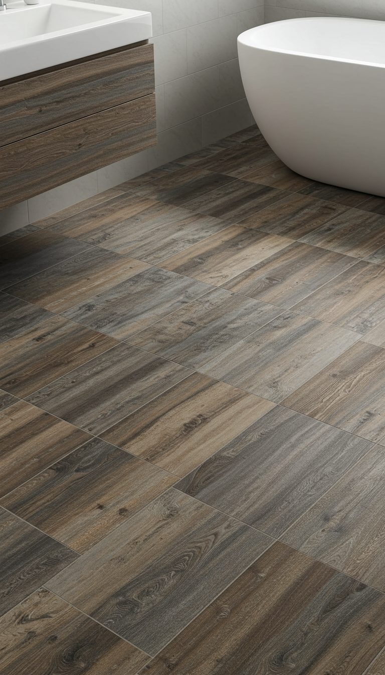 15 Bathroom Floor Ideas That Wow on Any Budget 9 Rustic Wood-Look Tiles