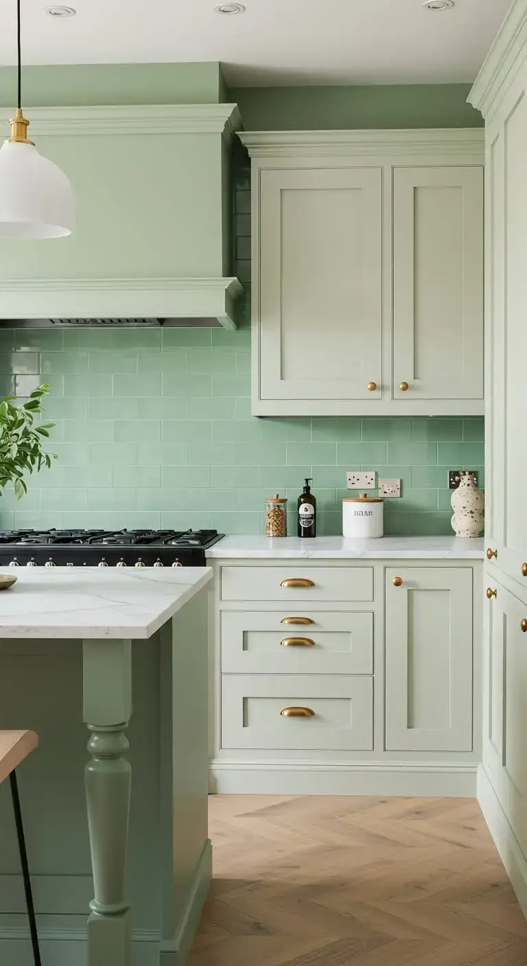 13 Simple & Stunning Green Backsplash Ideas 9 7. Seafoam Green Ceramic Tile Backsplash