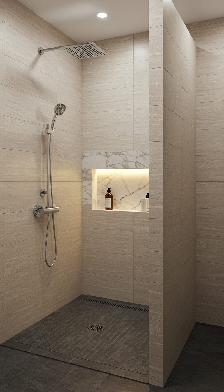 11 No Door Shower Ideas for a Modern Bathroom Look 9 Shower Niche as a Divider