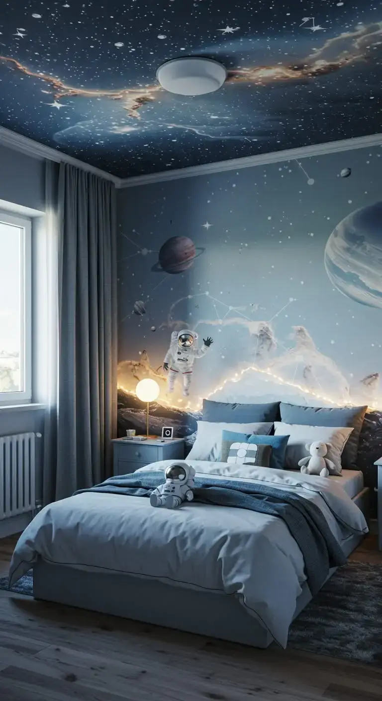 19 Bedroom Interior Ideas That Feel Warm & Inviting 9 7. Space-Themed Dream