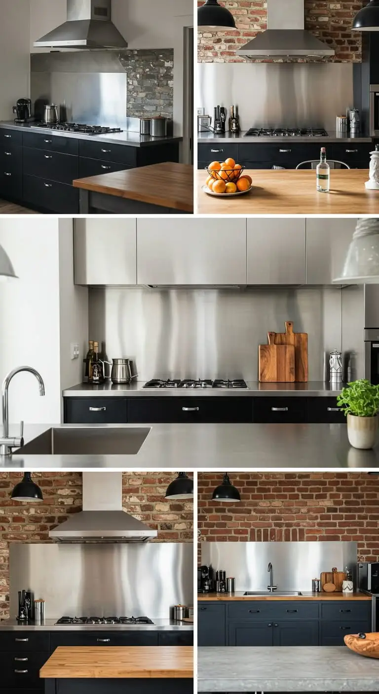 13 Stunning Kitchen Backsplash Ideas for White Cabinets 10 7. Stainless Steel Backsplash for an Industrial Vibe