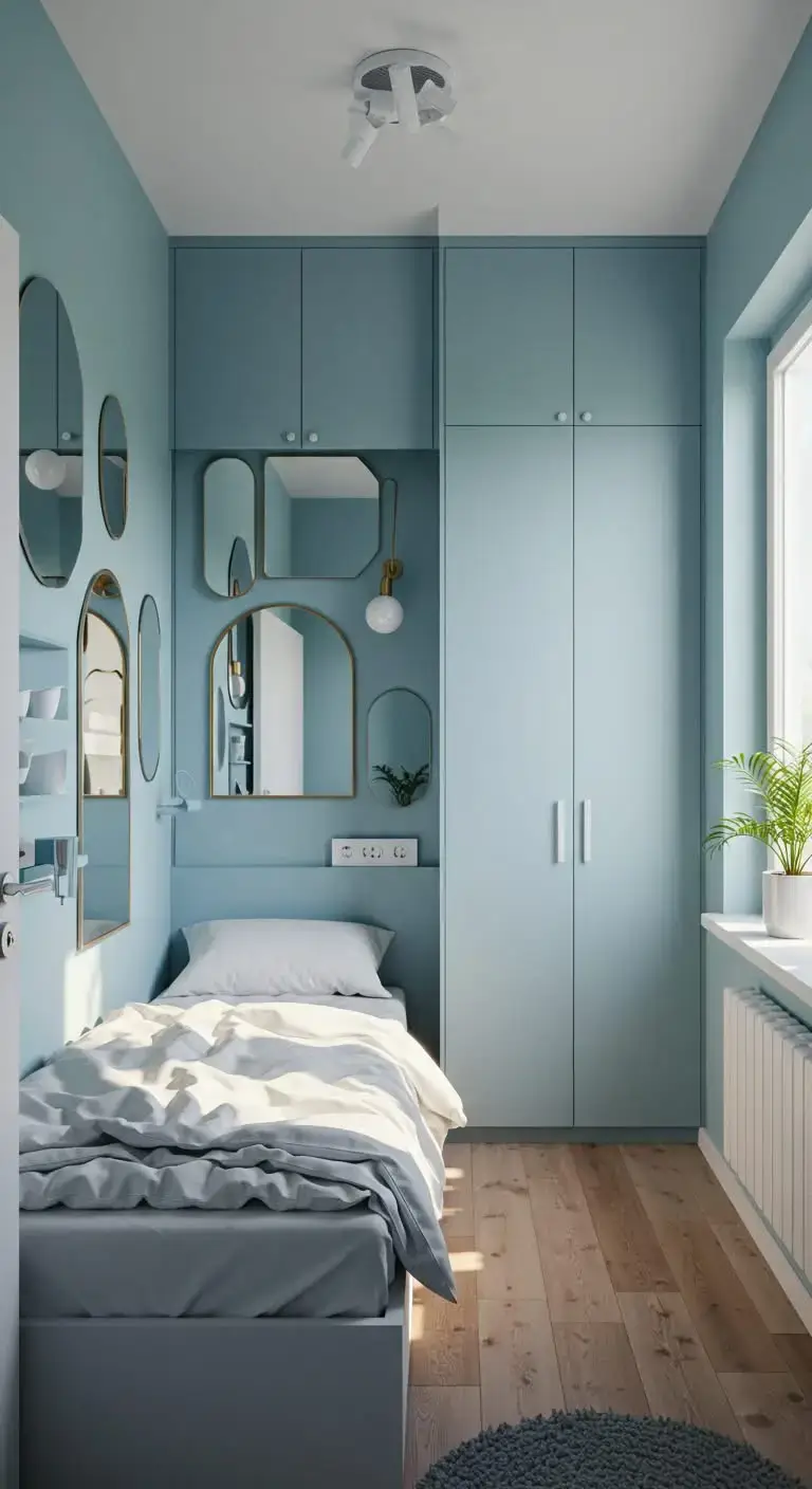 23 Stylish Tiny Bedroom Ideas That Maximize Space 9 7. Use Mirrors to Create an Illusion of Space
