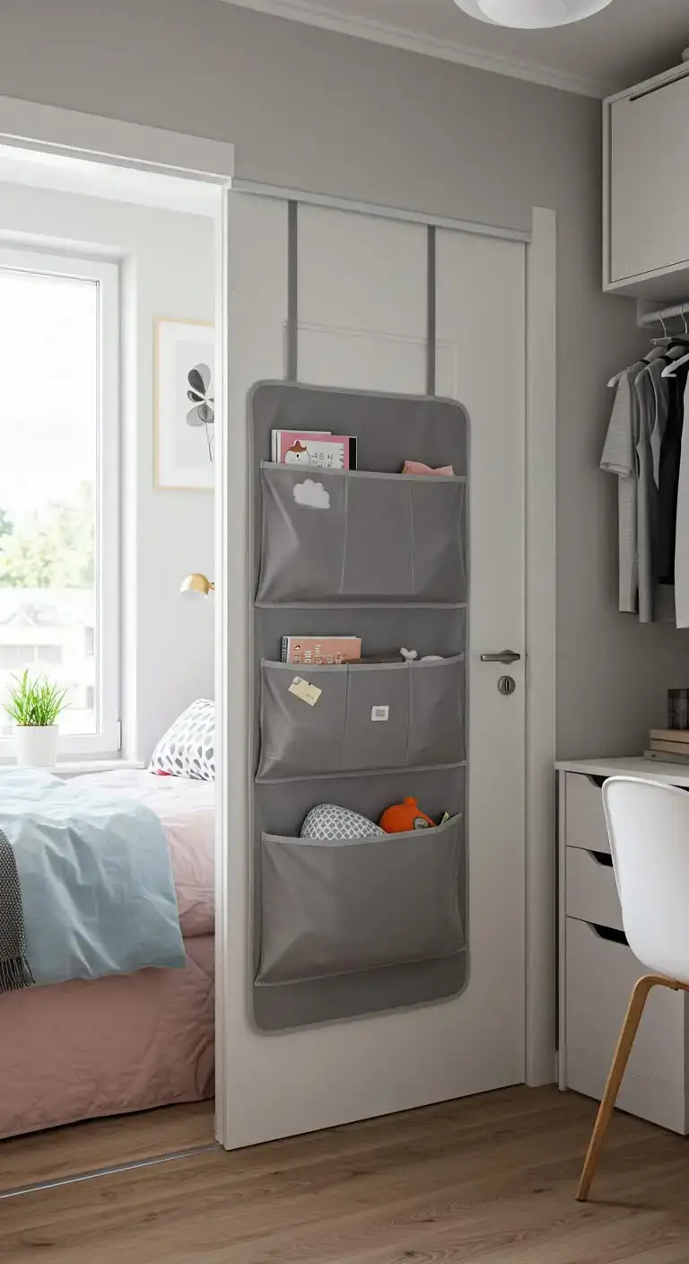 17 Small Bedroom Storage Ideas That Are Simple and Stylish 9 7. Use Over-the-Door Organizers