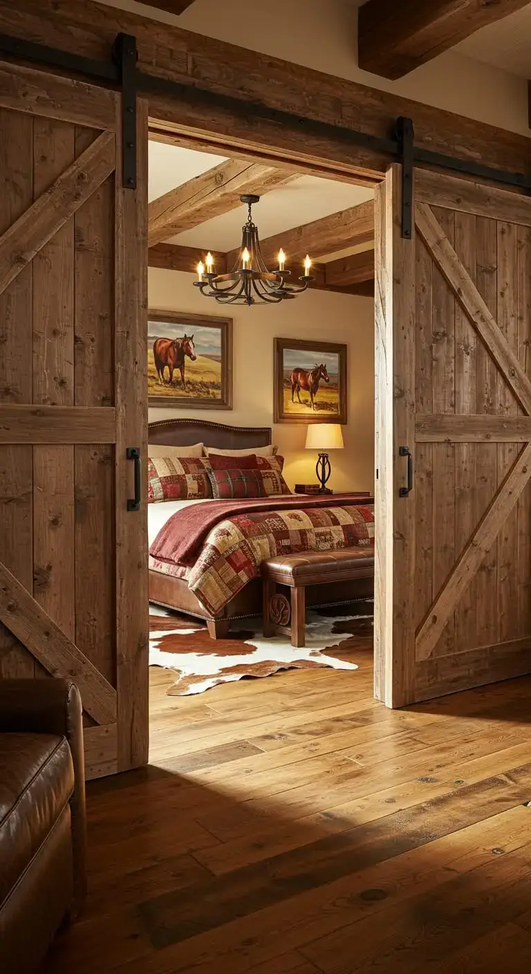 25 Stylish Western Ranch Bedroom Ideas for Any Home 10 8. Barn-Style Sliding Doors