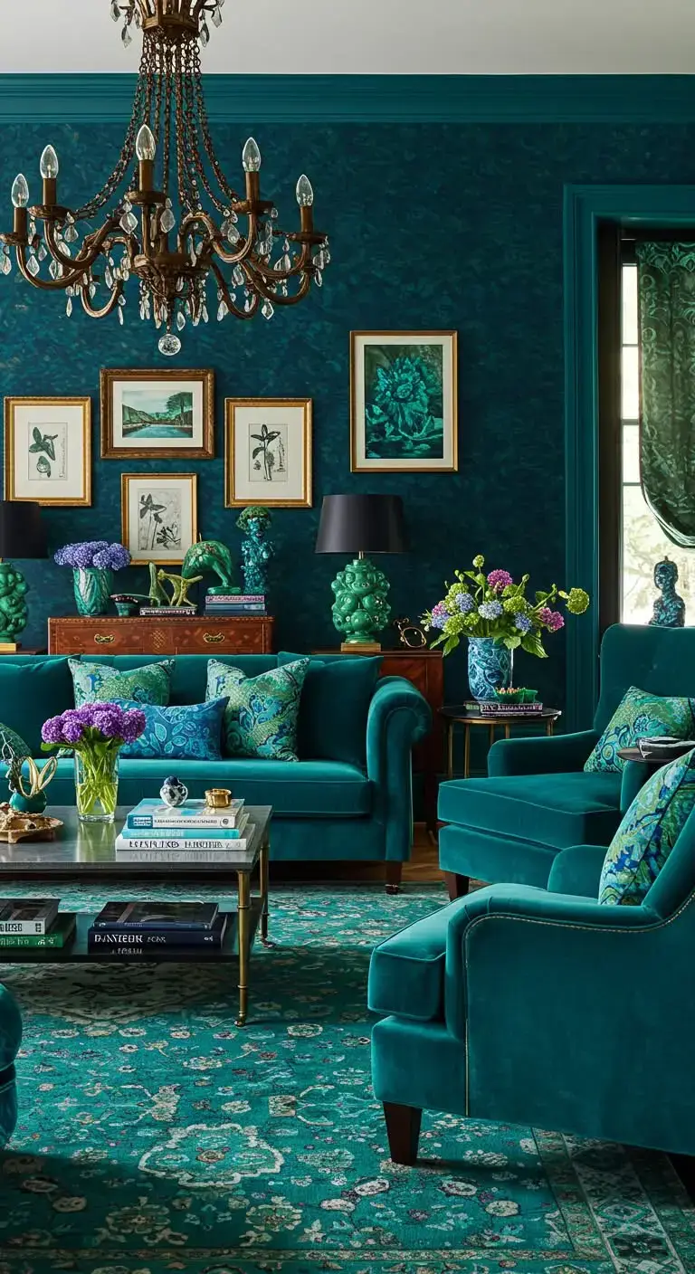 Blue and Green Living Room Ideas: 23 Stylish Looks 11 8. Blue and Green in a Maximalist Living Room