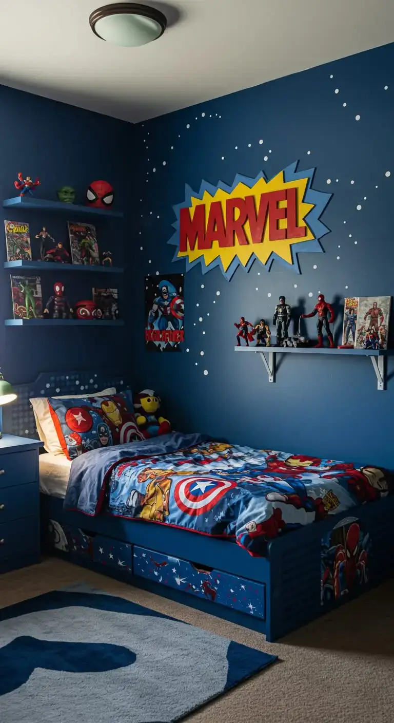 15 Cool Marvel Bedroom Ideas for Boys’ Spaces 10 8. DIY Superhero Name Sign