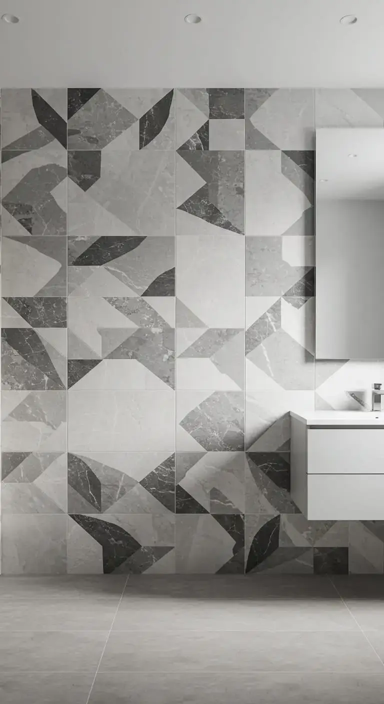 15 Half Wall Bathroom Backsplash Ideas for a Chic Look 11 8. Geometric Pattern Tile Half Wall
