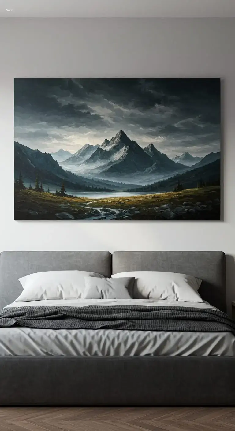 15 Bedroom Wall Decoration Ideas You’ll Love 10 8. Hang Oversized Artwork