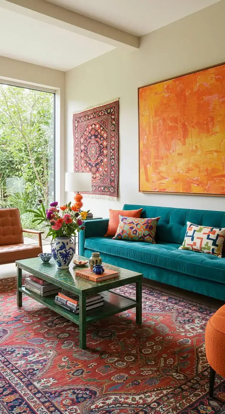 23 Inspiring Colorful Living Room Ideas You’ll Love 10 8. Incorporate Colorful Artwork